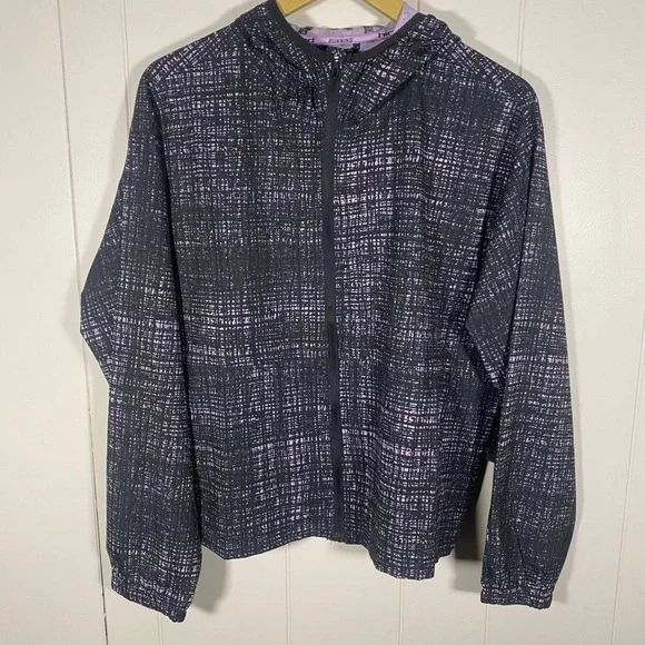 NWT Hind Ladies Running Jacket Black Purple Full Zip Hooded Women's Large - Picture 2 of 13